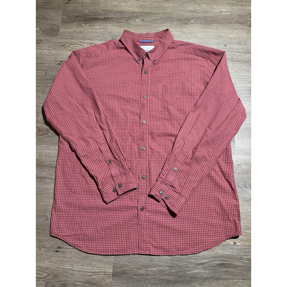 Columbia Sportswear Men's XL Red Plaid Button Down Long Sleeve Shirt Cotton